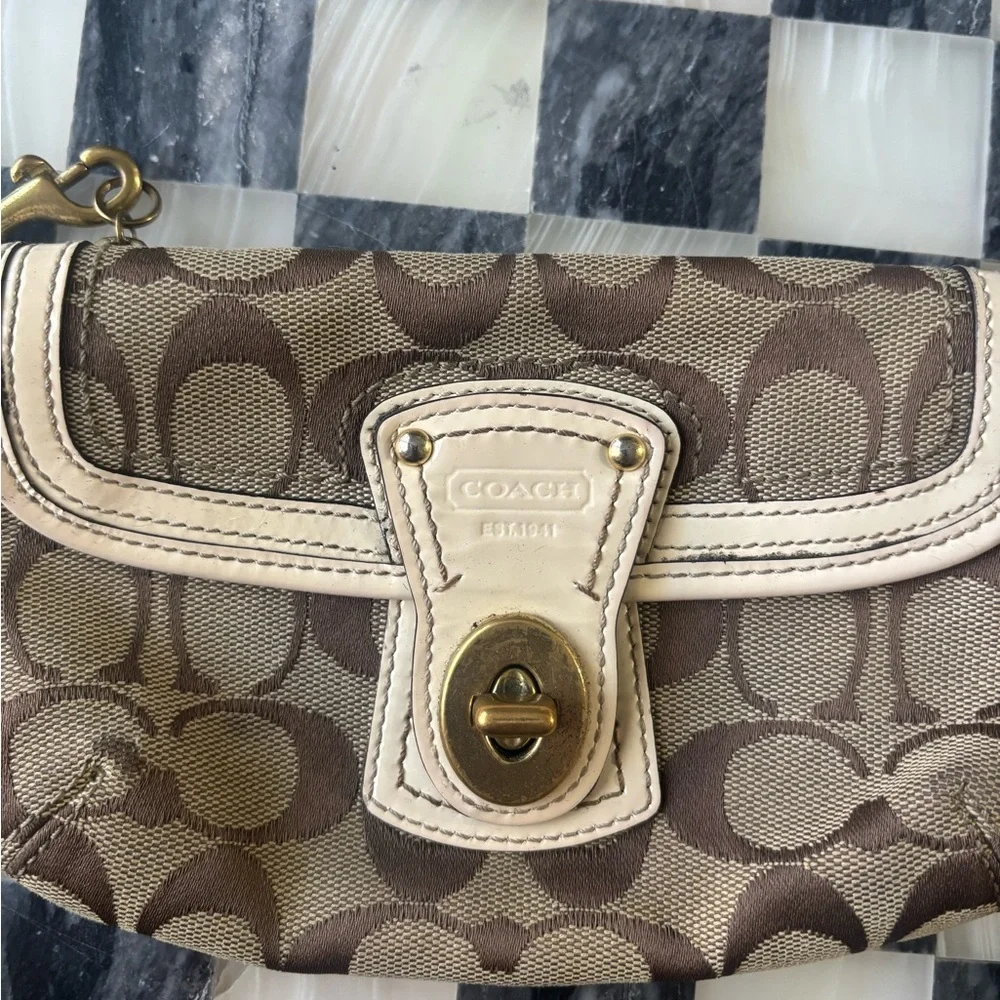 Coach Brown and Cream Wristlet - Picture 3 of 8